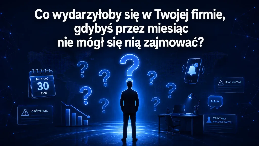 Grafika AI przedstawiająca tytuł akapitu: Co się wydarzy kiedy nie będziesz zajmował się swoją firmą?