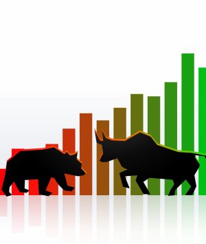 stock market concept design with bull and bear showing profit and loss